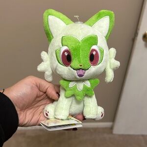 Sprigatito Pokemon Green and White Stuffed Animal